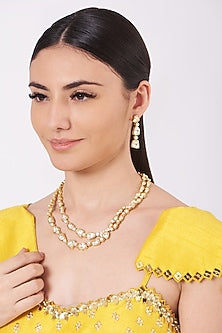 Gold Finish Kundan Polki Layered Necklace Set