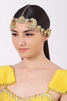 Gold Finish Kundan Polki Mathapatti