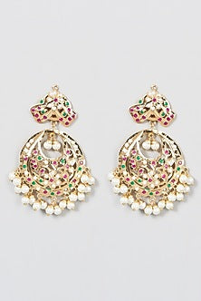 Gold Finish Kundan Polki Beaded Dangler Earrings