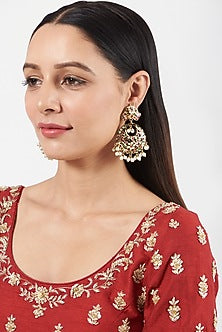 Gold Finish Kundan Polki Beaded Dangler Earrings