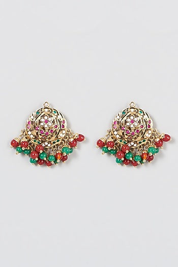 Gold Finish Pearl & Kundan Polki Choker Necklace Set