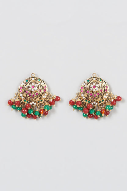 Gold Finish Pearl & Kundan Polki Choker Necklace Set