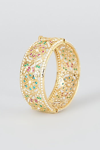Gold Finish Kundan Polki Bangles (Set of 2)