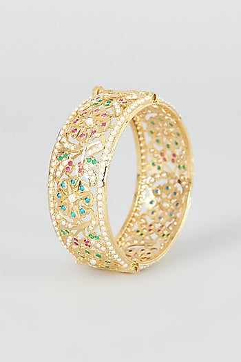 Gold Finish Kundan Polki Bangles (Set of 2)