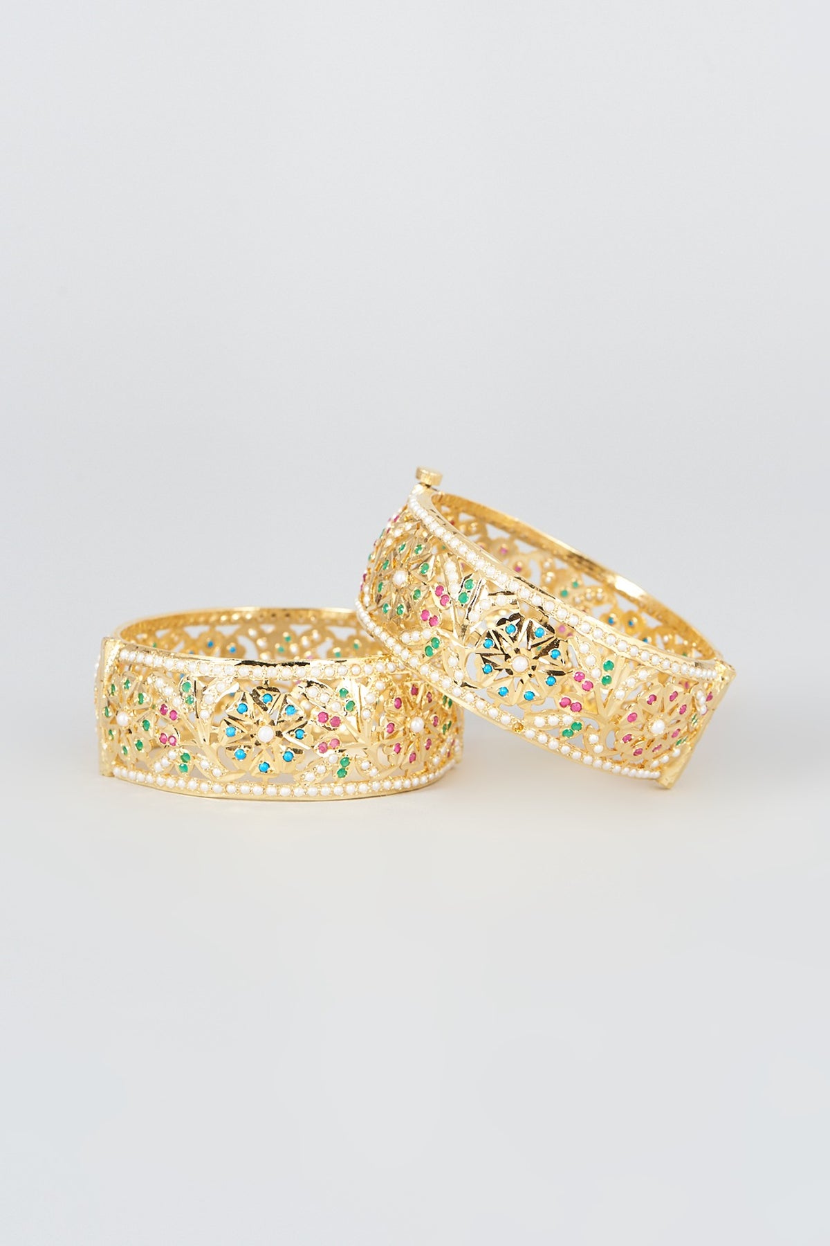 Gold Finish Kundan Polki Bangles (Set of 2)