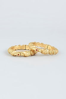 Gold Finish Temple Bangles (Set of 2)