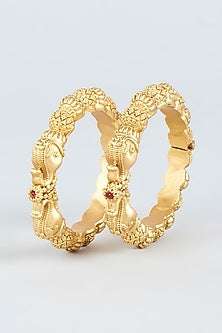 Gold Finish Temple Bangles (Set of 2)