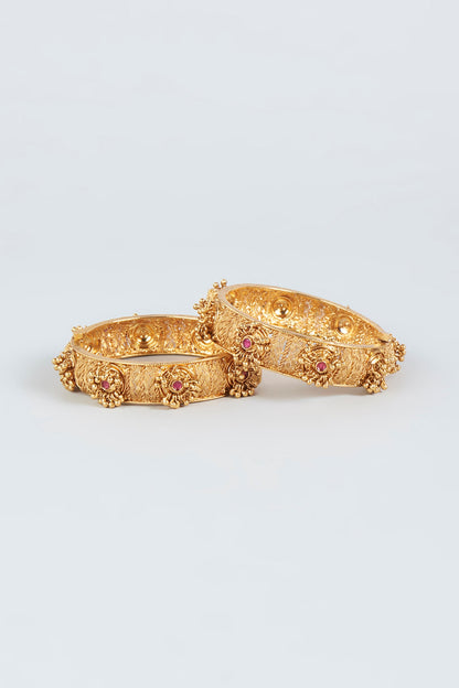 Gold Finish Openable Temple Bangles (Set of 2)