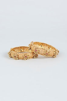 Gold Finish Openable Temple Bangles (Set of 2)