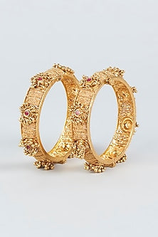 Gold Finish Openable Temple Bangles (Set of 2)