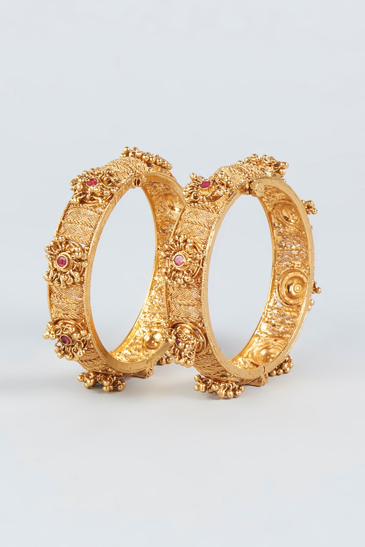 Gold Finish Openable Temple Bangles (Set of 2)