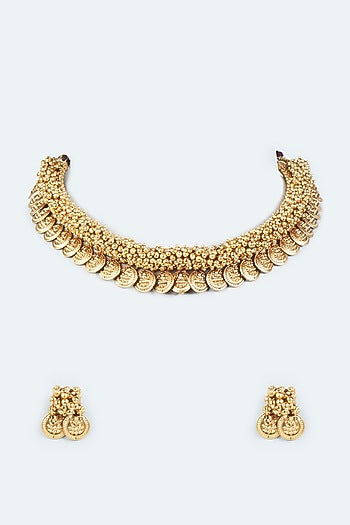 Gold Finish Ruby Stone Necklace Set