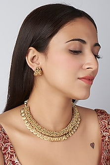 Gold Finish Ruby Stone Necklace Set