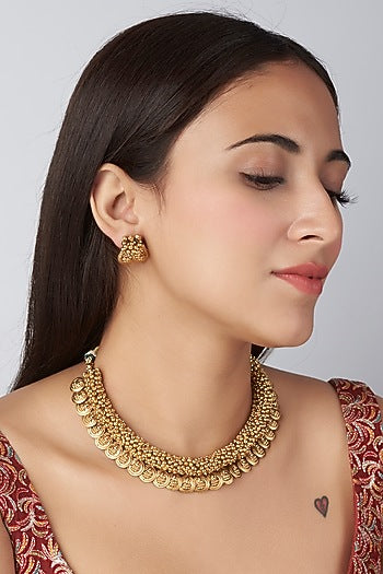 Gold Finish Ruby Stone Necklace Set