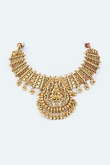 Gold Finish Synthetic Stone Temple Necklace Set