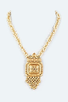 Gold Finish Pearl Long Necklace Set