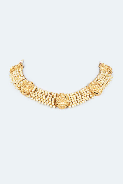 Gold Finish Pearl Temple Necklace Set