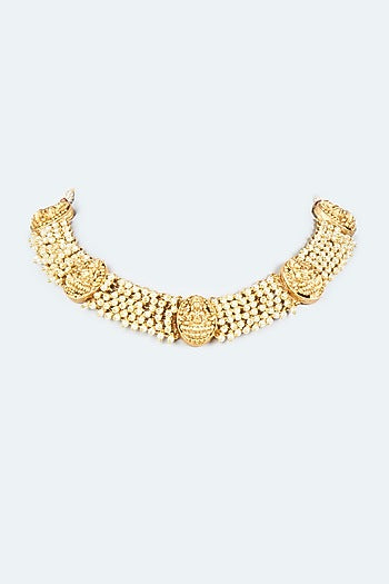 Gold Finish Pearl Temple Necklace Set