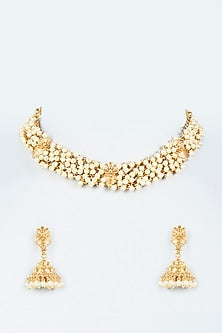 Gold Finish Pearl Temple Necklace Set