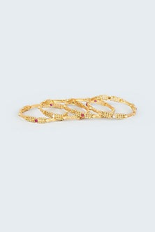 Gold Finish Temple Motif Bangles (Set of 4)