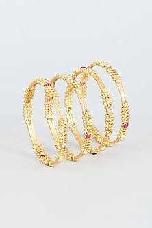 Gold Finish Temple Motif Bangles (Set of 4)