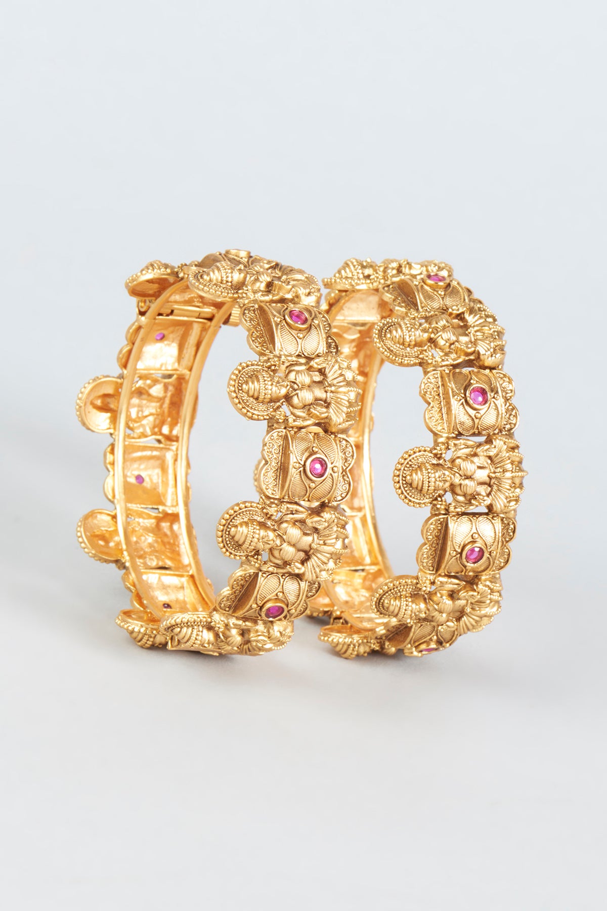 Gold Finish Temple Openable Bangles (Set of 2)