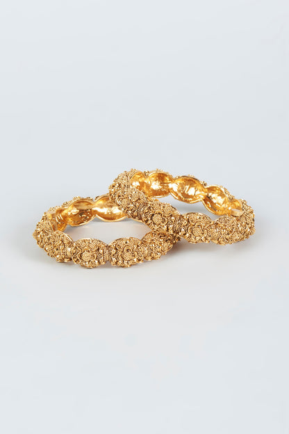 Gold Finish Temple Bangles (Set of 2)