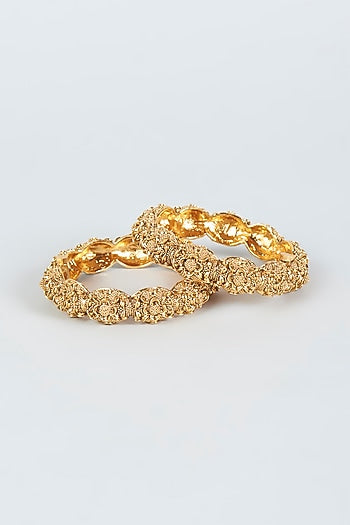 Gold Finish Temple Bangles (Set of 2)