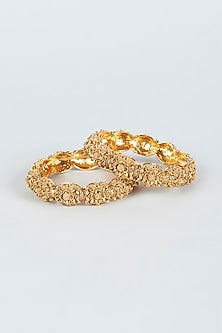 Gold Finish Temple Bangles (Set of 2)