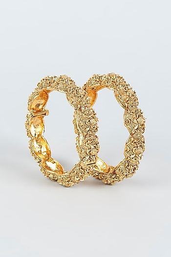Gold Finish Temple Bangles (Set of 2)