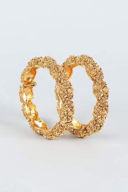 Gold Finish Temple Bangles (Set of 2)