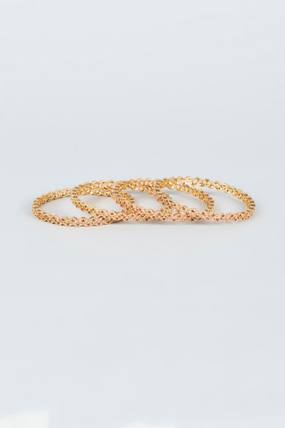 Gold Finish Mixed Metal Bangles (Set of 4)