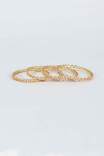 Gold Finish Mixed Metal Bangles (Set of 4)