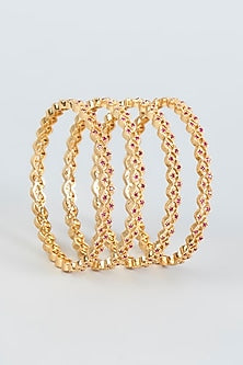 Gold Finish Mixed Metal Bangles (Set of 4)