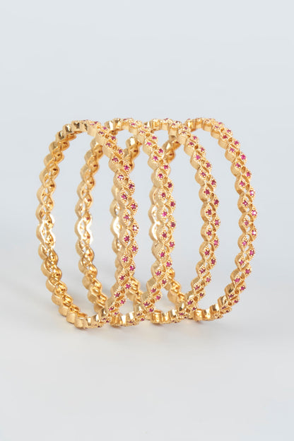 Gold Finish Mixed Metal Bangles (Set of 4)