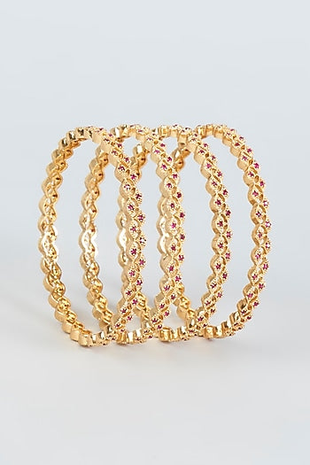 Gold Finish Mixed Metal Bangles (Set of 4)