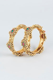 Gold Finish Temple Openable Bangles (Set of 2)