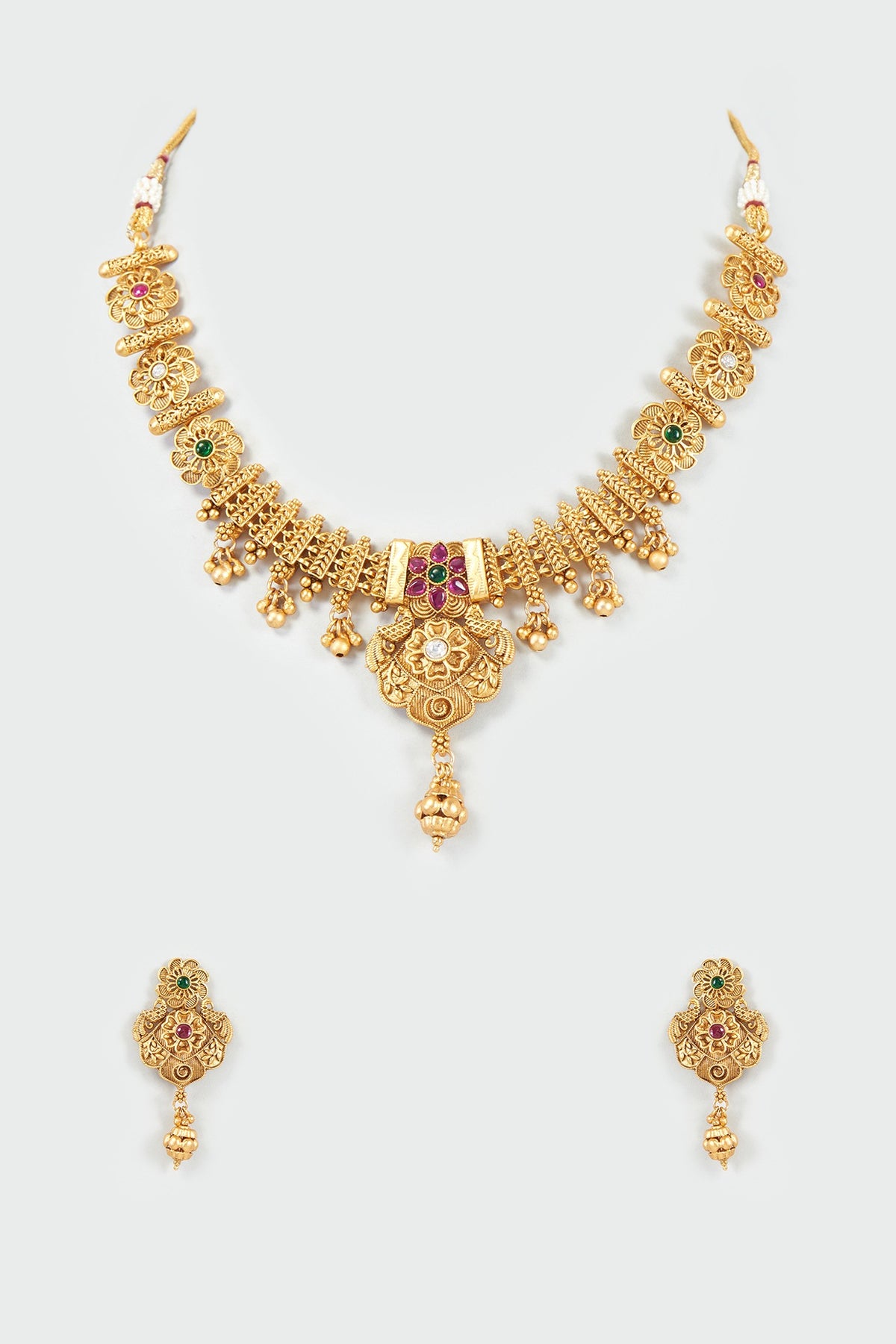 Gold Finish Kundan Polki Temple Choker Necklace Set