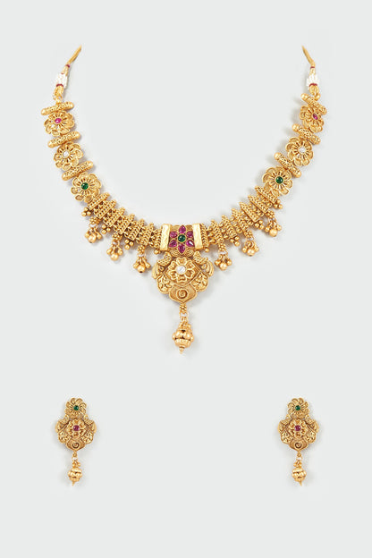 Gold Finish Kundan Polki Temple Choker Necklace Set