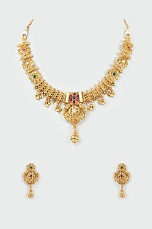 Gold Finish Kundan Polki Temple Choker Necklace Set