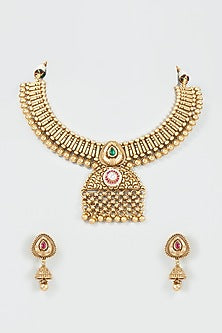 Gold Finish Kundan Polki Temple Choker Necklace Set