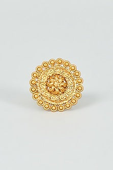 Gold Finish Kundan Polki Temple Ring