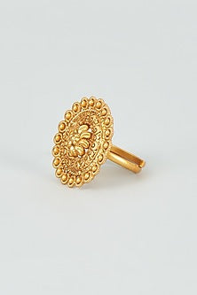Gold Finish Kundan Polki Temple Ring