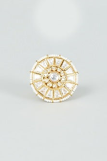 Gold Finish Kundan Polki & Pearl Ring