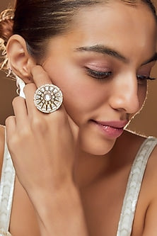 Gold Finish Kundan Polki & Pearl Ring