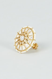 Gold Finish Kundan Polki & Pearl Ring