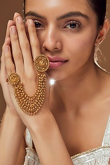 Gold Finish Kundan Polki Temple Ring