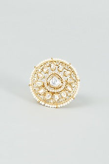 Gold Finish Kundan Polki & Pearl Ring