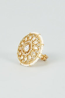 Gold Finish Kundan Polki & Pearl Ring