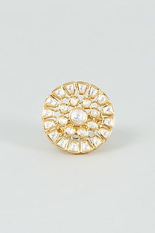 Gold Finish Kundan Polki Ring